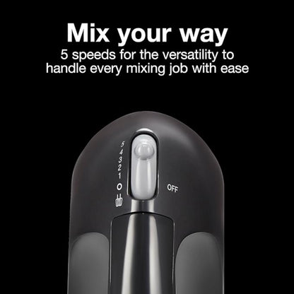 Batidora de mano negra 5 velocidades con diseño ergonómico y fácil manejo para mezclar eficientemente.