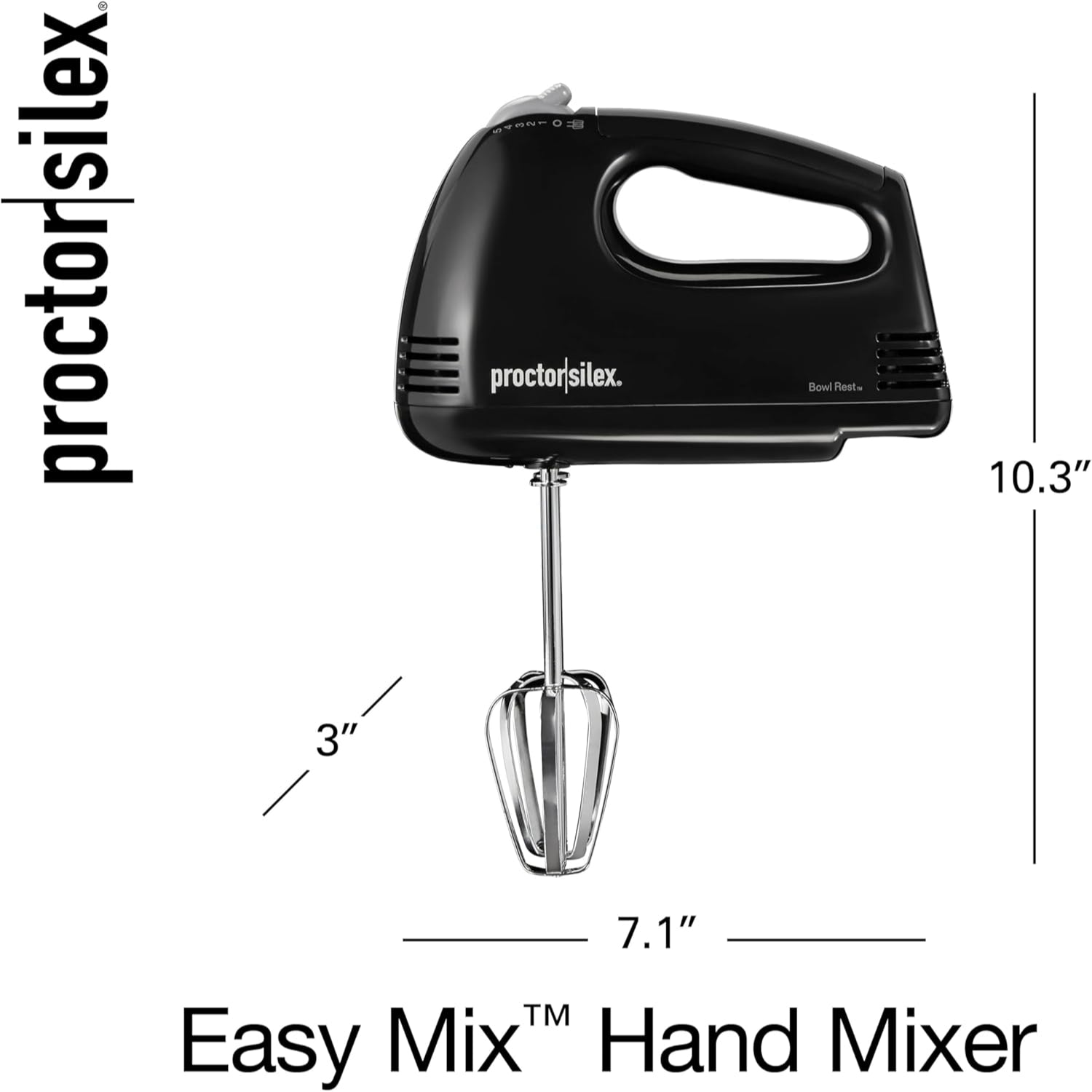 Batidora de mano negra 5 velocidades Proctor Silex Easy Mix con diseño ergonómico y accesorios incluidos