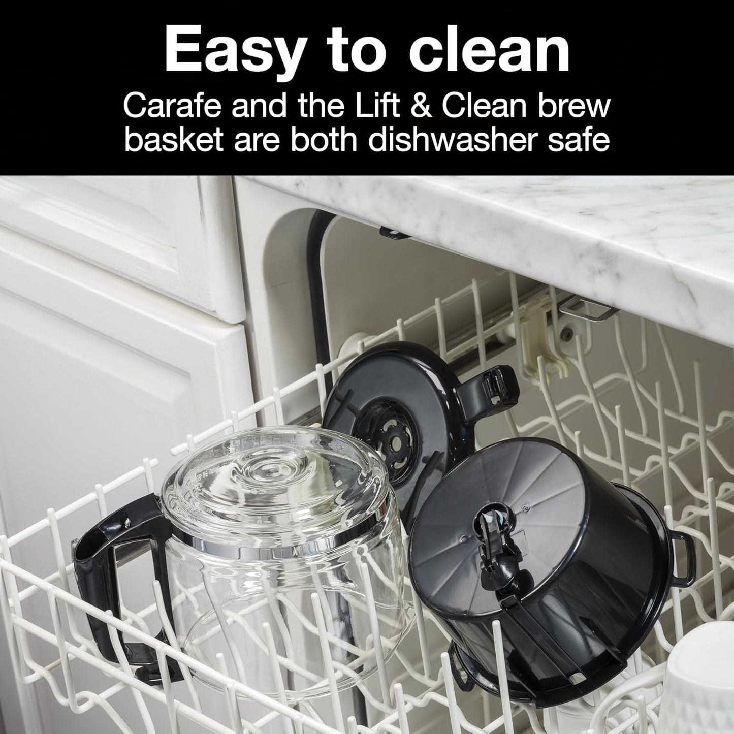 Cafetera 10 tazas negra de Hamilton Beach con jarra y cesta de filtro aptas para lavavajillas