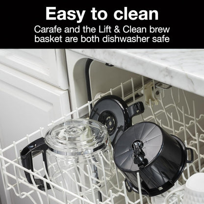 Cafetera 10 tazas negra de Hamilton Beach con jarra y cesta de filtro aptas para lavavajillas
