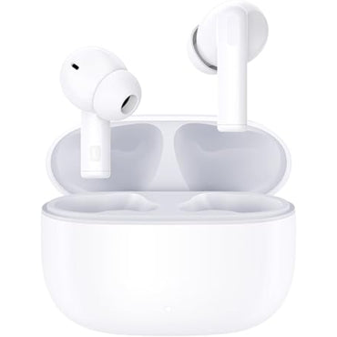 Auriculares HONOR blancos frente a estuche, tecnología de sonido avanzada