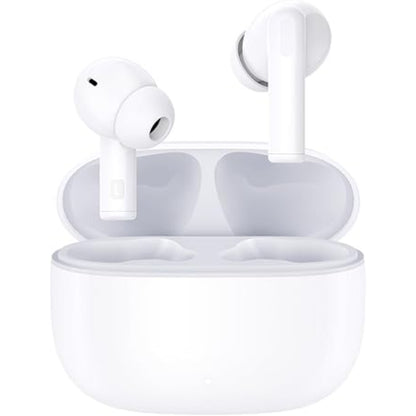 Auriculares HONOR blancos frente a estuche, tecnología de sonido avanzada
