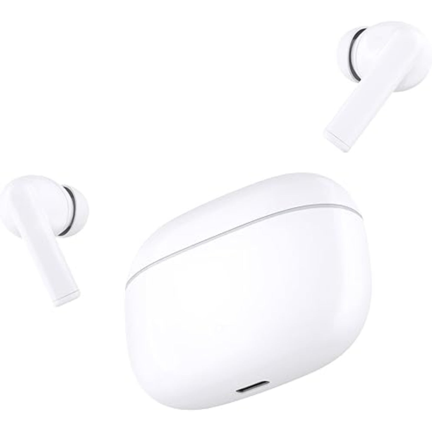 Auriculares HONOR blancos con estuche, vista frontal y contexto de uso diario