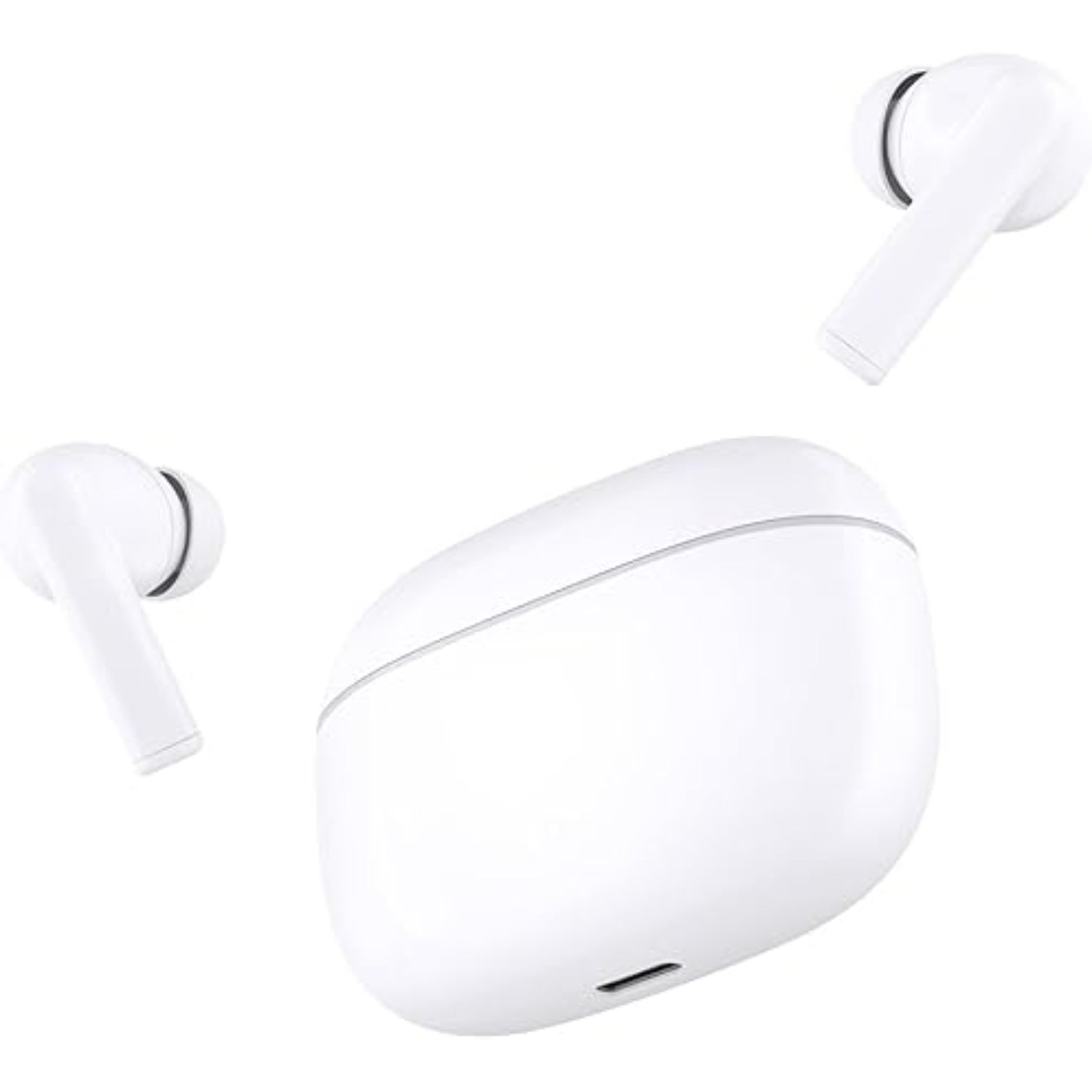 Auriculares HONOR blancos con estuche, vista frontal y contexto de uso diario