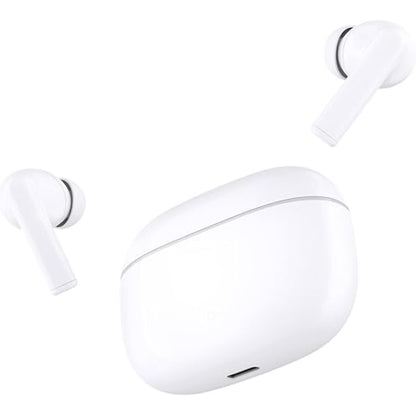 Auriculares HONOR blancos con estuche, vista frontal y contexto de uso diario