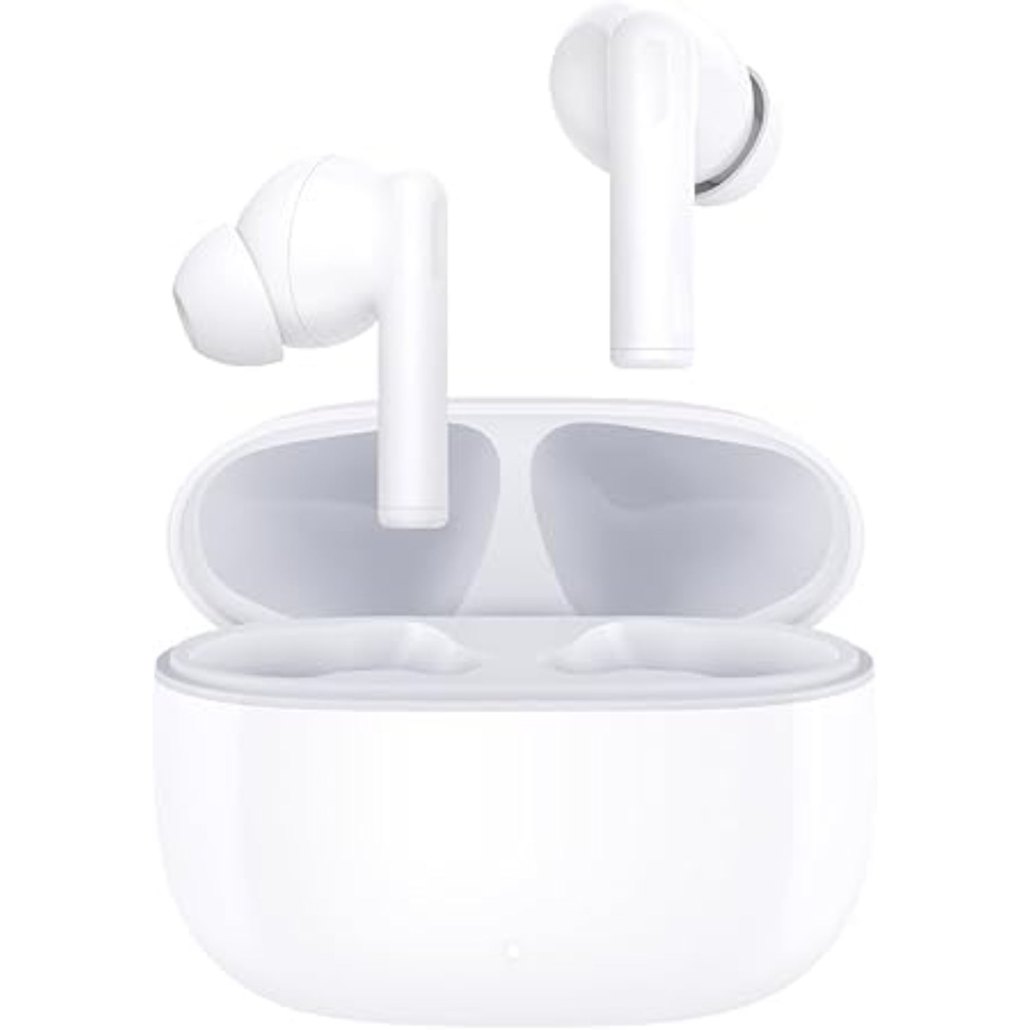 Auriculares HONOR LL050510 blancos con estuche de carga, en vista frontal.