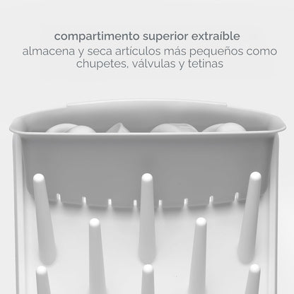 compartimento superior extraíble blanco, almacenamiento y secado de artículos pequeños