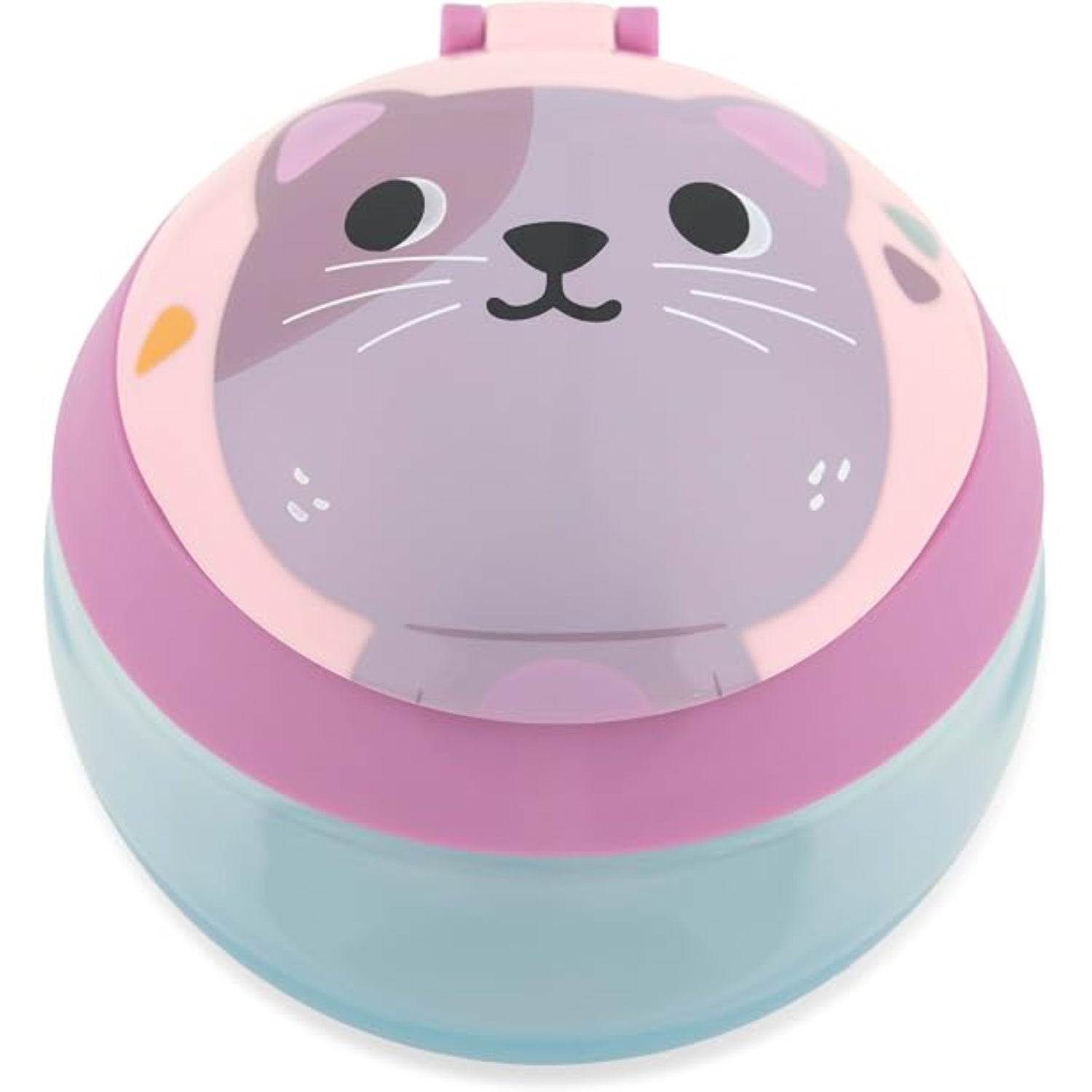 Contenedor de snack para niños, diseño de gato, color rosa y azul, ideal para merienda