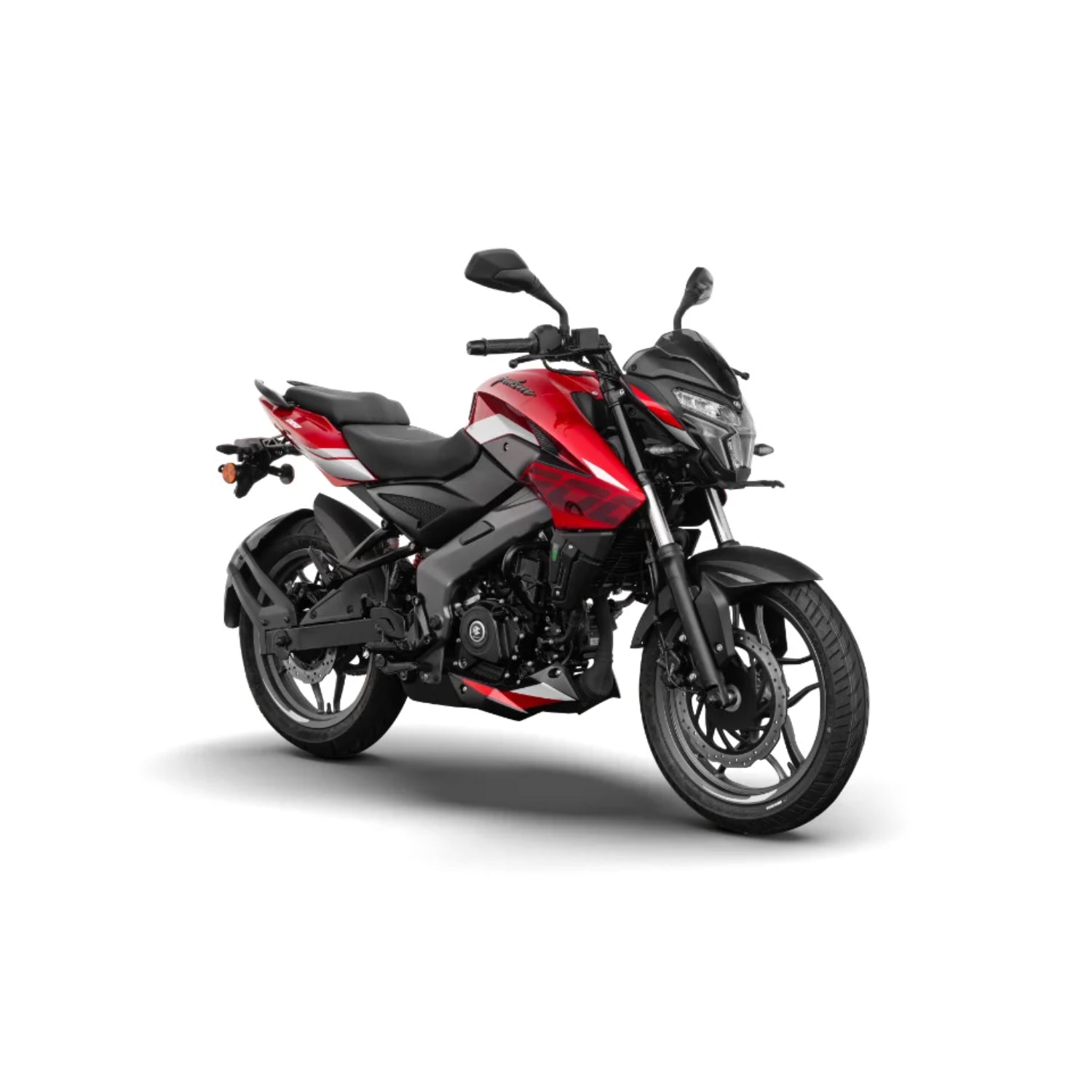 Motocicleta Pulsar roja lateral, vista moderna y deportiva