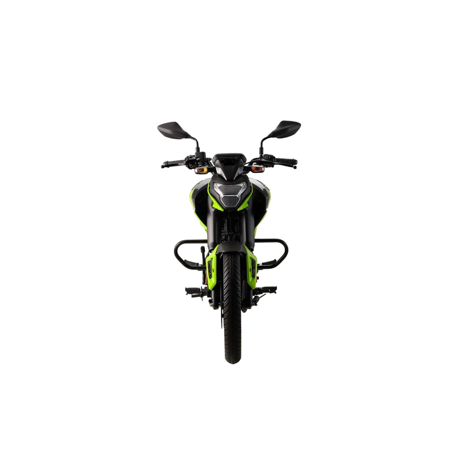 motocicleta PULSAR N125 verde frente, diseño moderno y deportivo