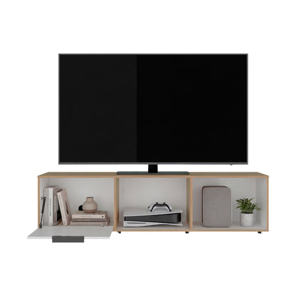 rack de madera con estantes, para TV y decoración, vista frontal