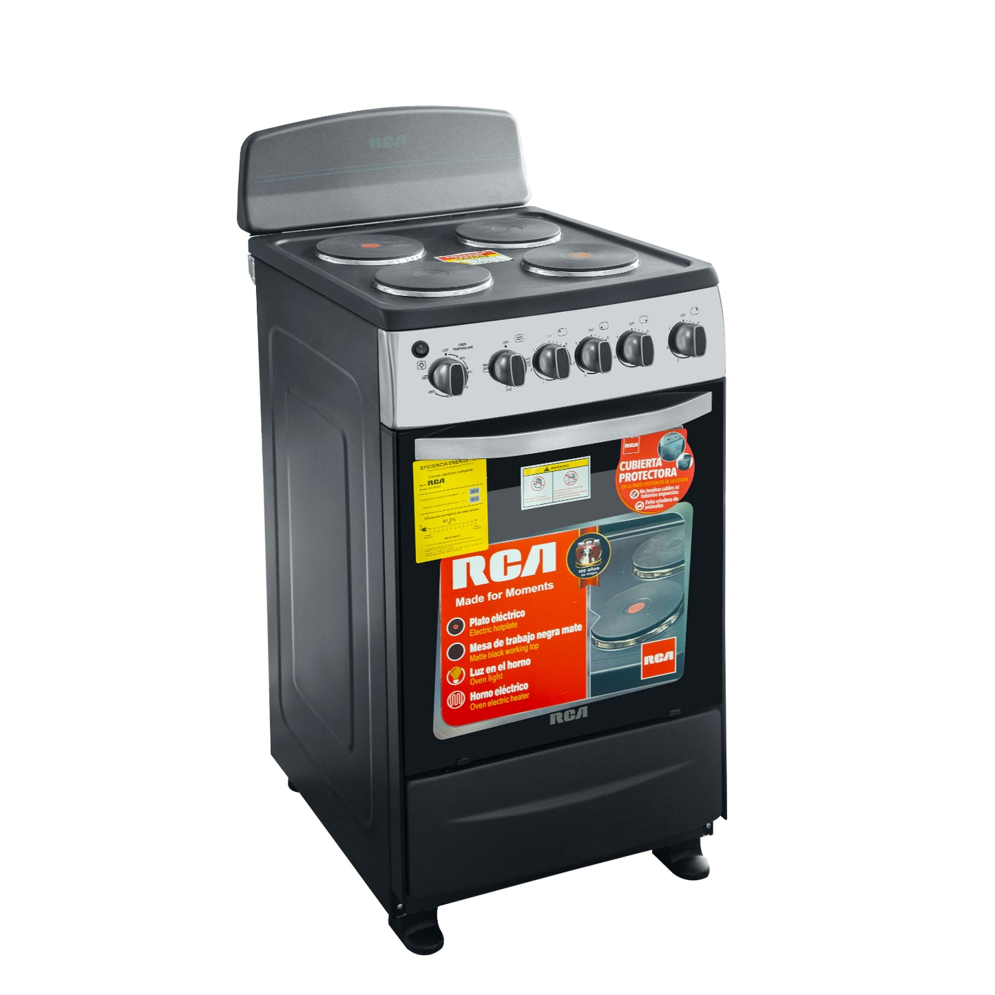 RCA estufa eléctrica 20 pulgadas de 4 quemadores con horno compacto y panel de controles frontales