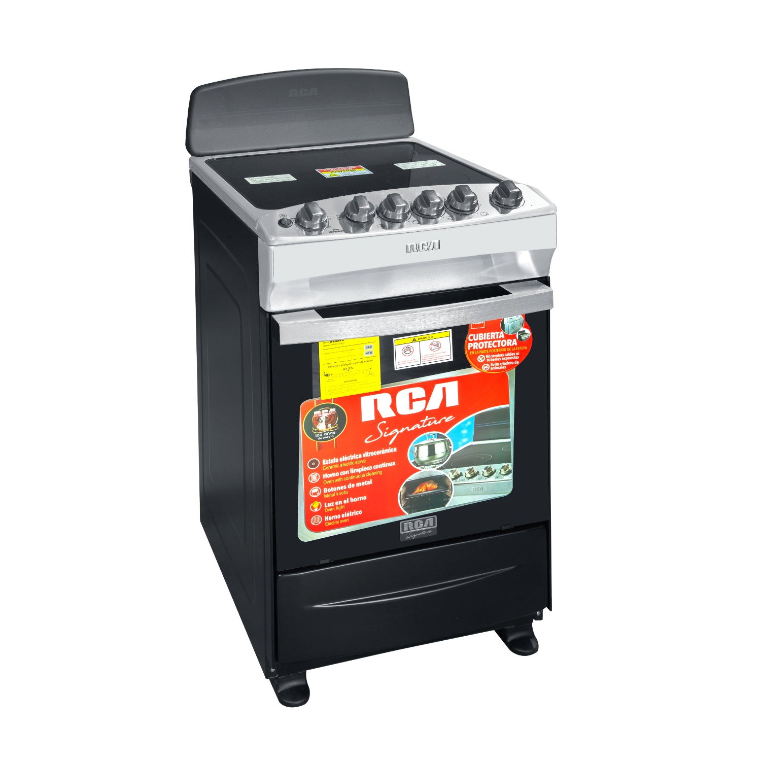 Estufa eléctrica 20 pulgadas vitrocerámica RCA con cuatro quemadores y diseño moderno para cocina