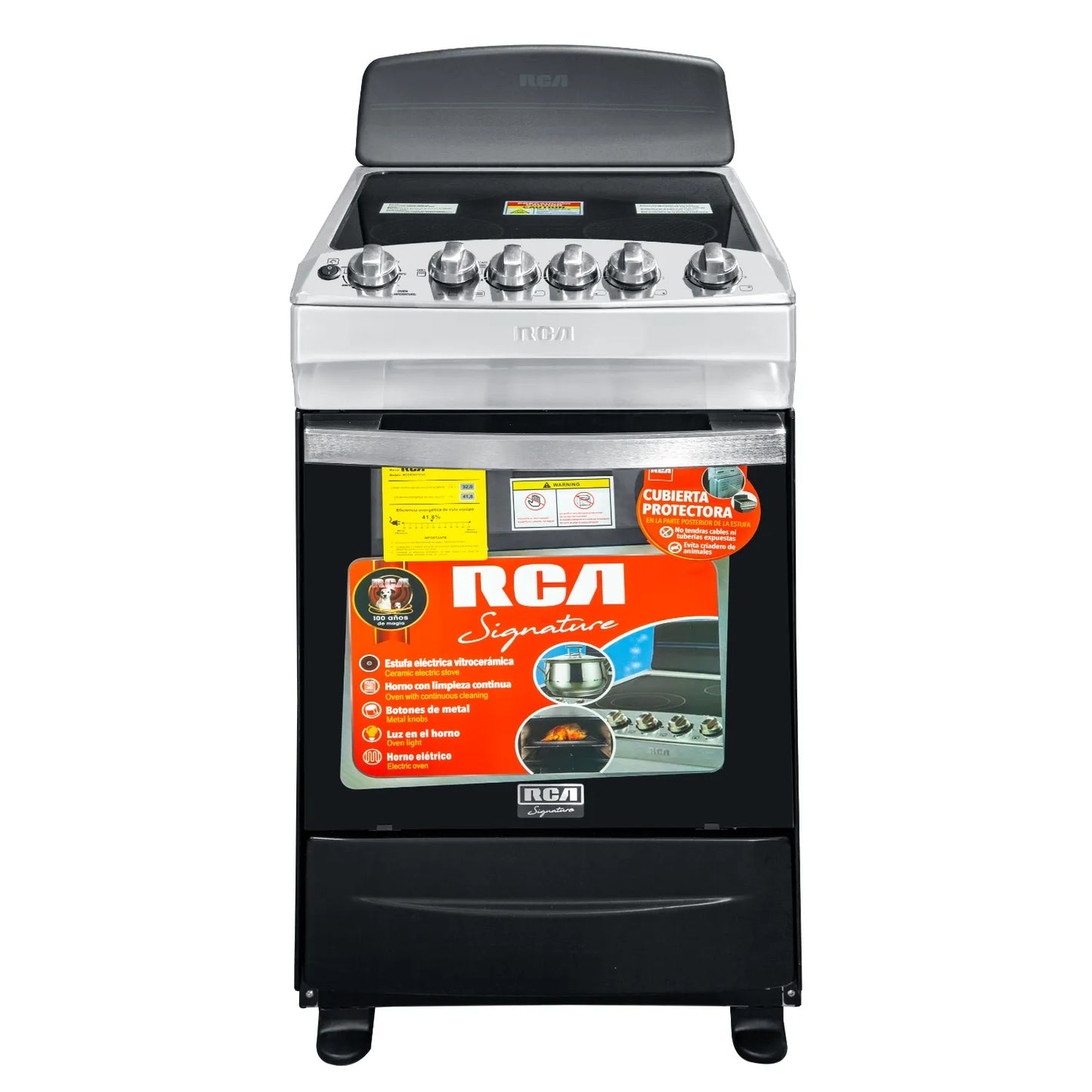 Estufa eléctrica 20 pulgadas vitrocerámica RCA con cuatro quemadores y diseño moderno