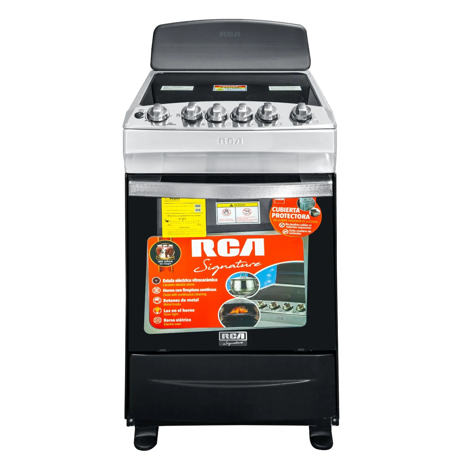 Estufa eléctrica 20 pulgadas vitrocerámica RCA con cuatro quemadores y diseño moderno