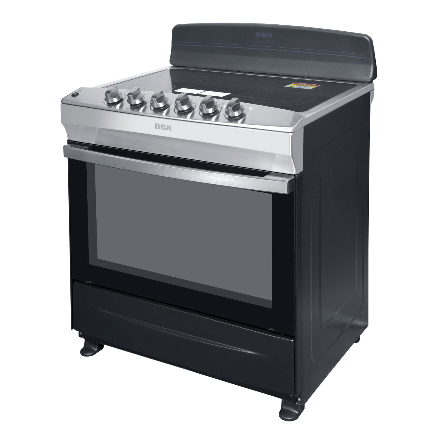 Estufa eléctrica vitrocerámica 4 quemadores RCA en color negro con diseño moderno y horno incorporado