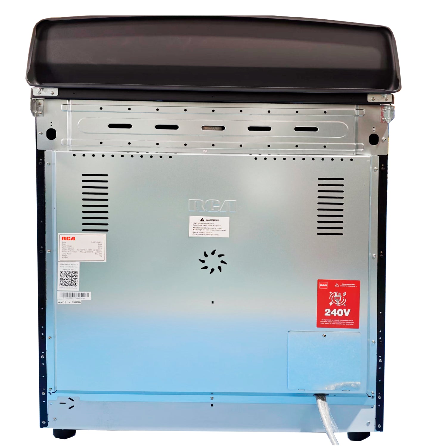 Parte trasera de la estufa eléctrica vitrocerámica 4 quemadores RCA con diseño moderno y funcional