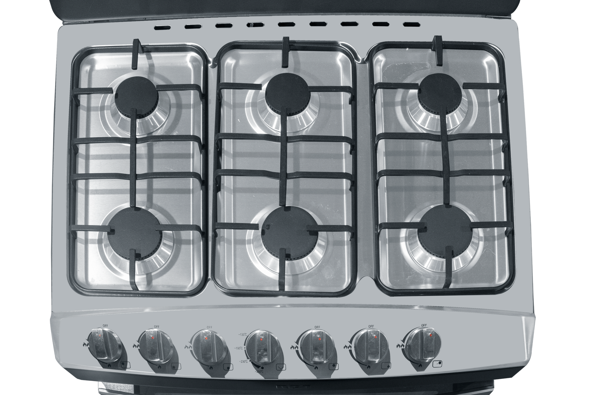 Quemadores de gas RCA en plata, vista superior en cocina moderna
