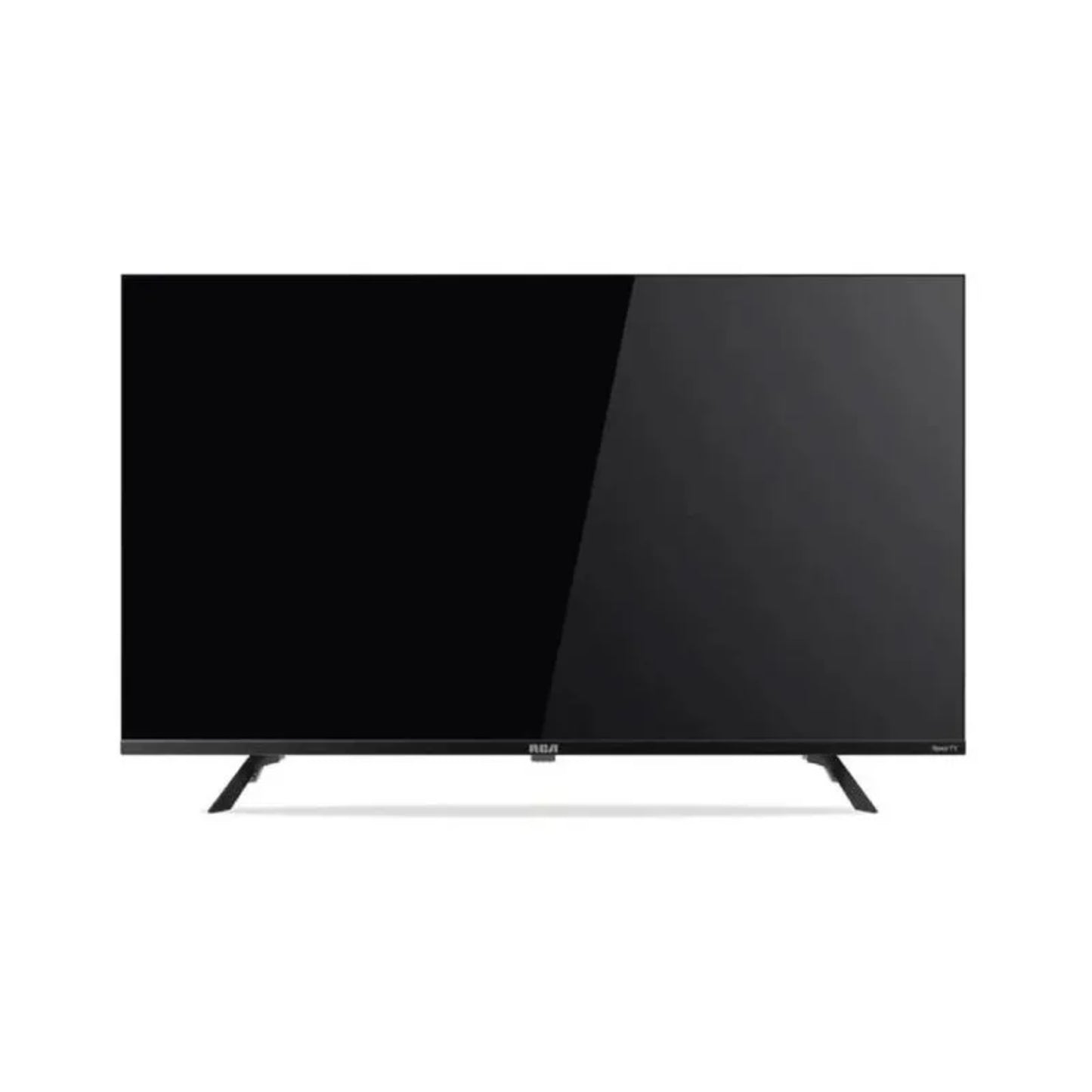 Televisor inteligente RCA negro frontal con diseño moderno y elegante