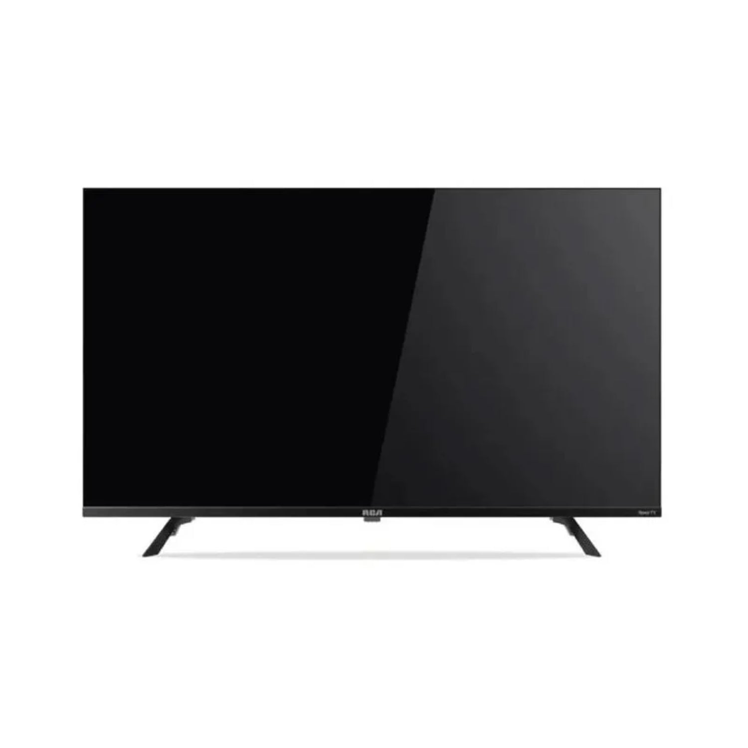 Televisor inteligente RCA negro frontal con diseño moderno y elegante