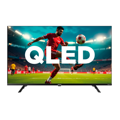 Televisor QLED 40 pulgadas, modelo RCA, vista frontal con imagen deportiva