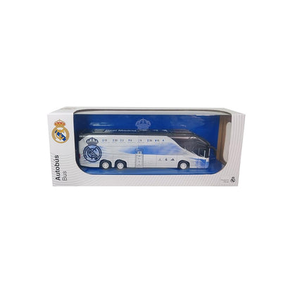 Autobús blanco del Real Madrid, modelo a escala en caja, ideal para coleccionistas
