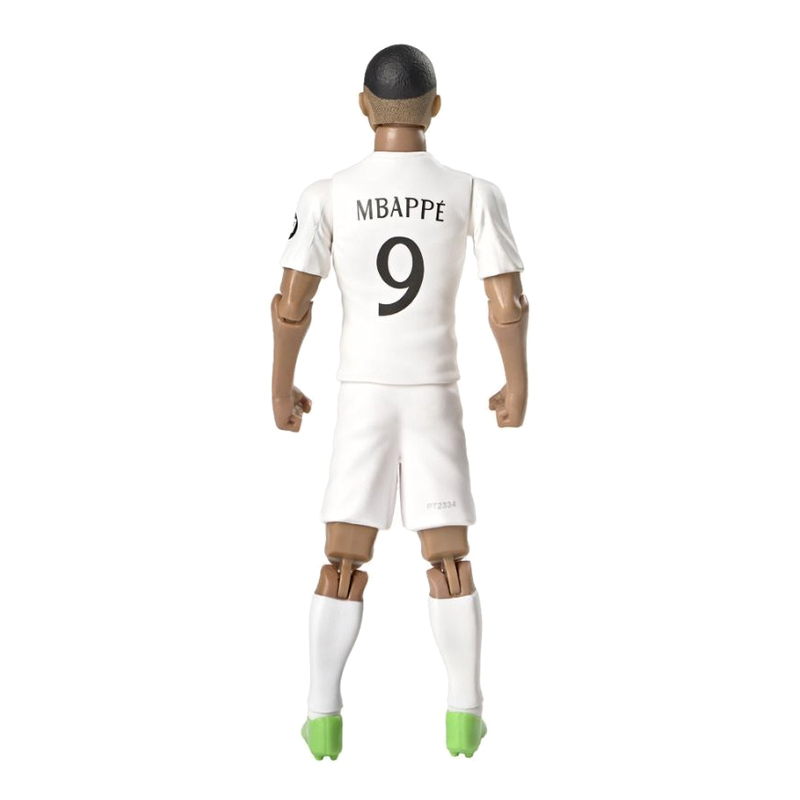 Figura de acción de Mbappé con camiseta blanca, vista posterior, colección de fútbol