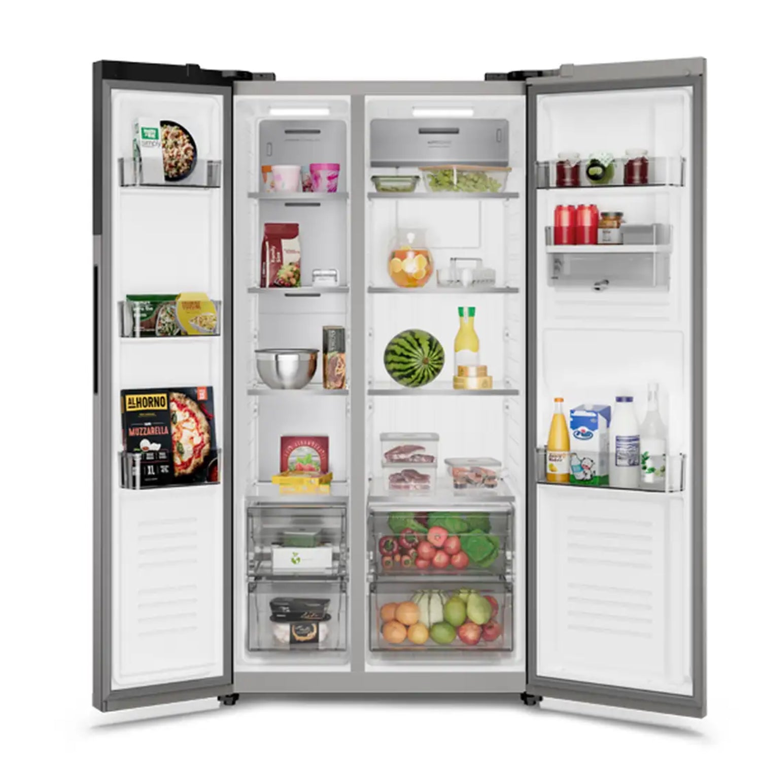 refrigerador Frigidaire negro frontal, amplio interior para almacenamiento