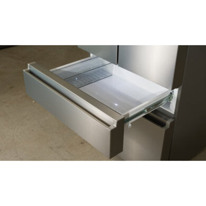 refrigerador HISENSE vista del cajón frontal, diseño moderno en acero inoxidable
