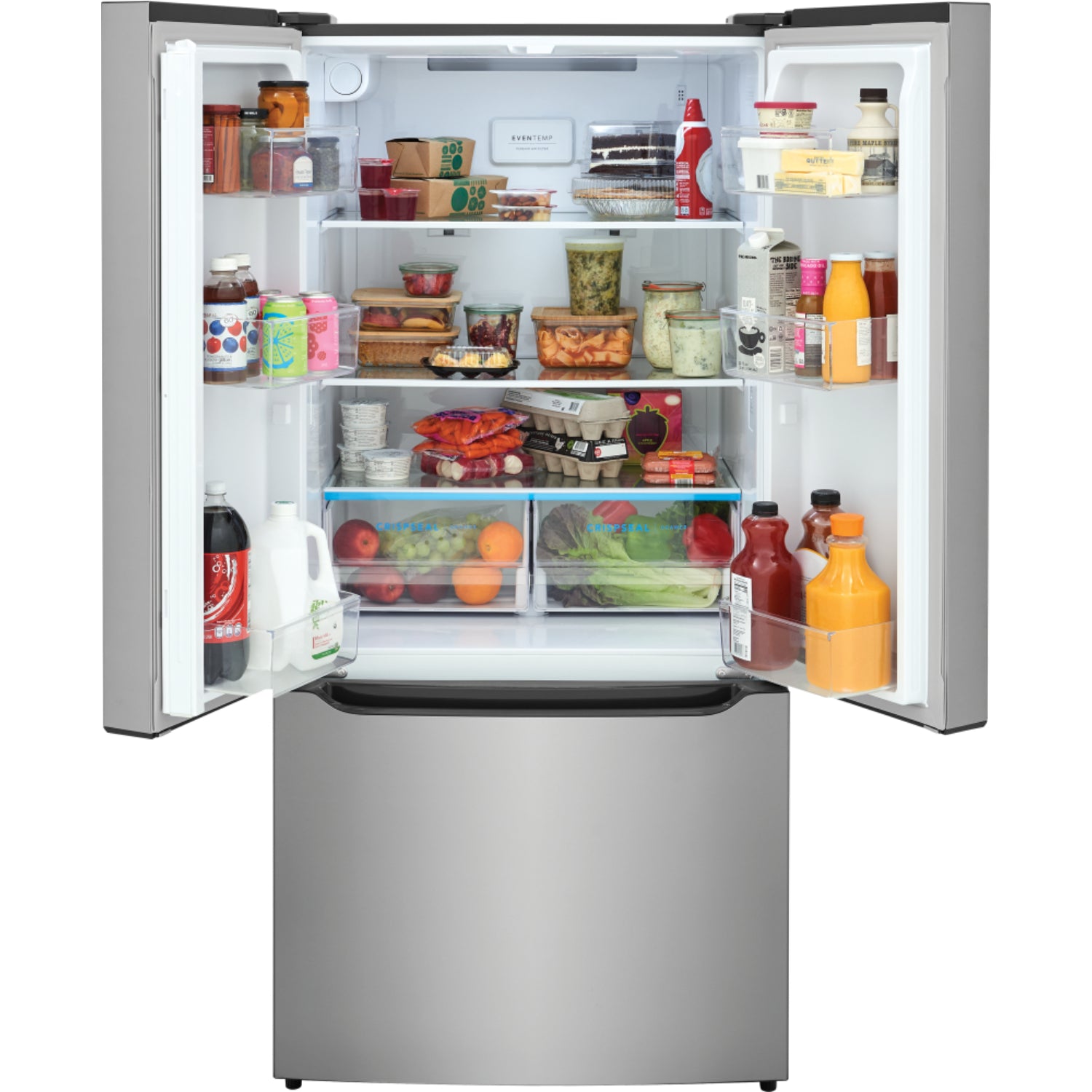 Refrigeradora FD 21 doble puerta Honduras en acero inoxidable con amplio espacio y estantes ajustables