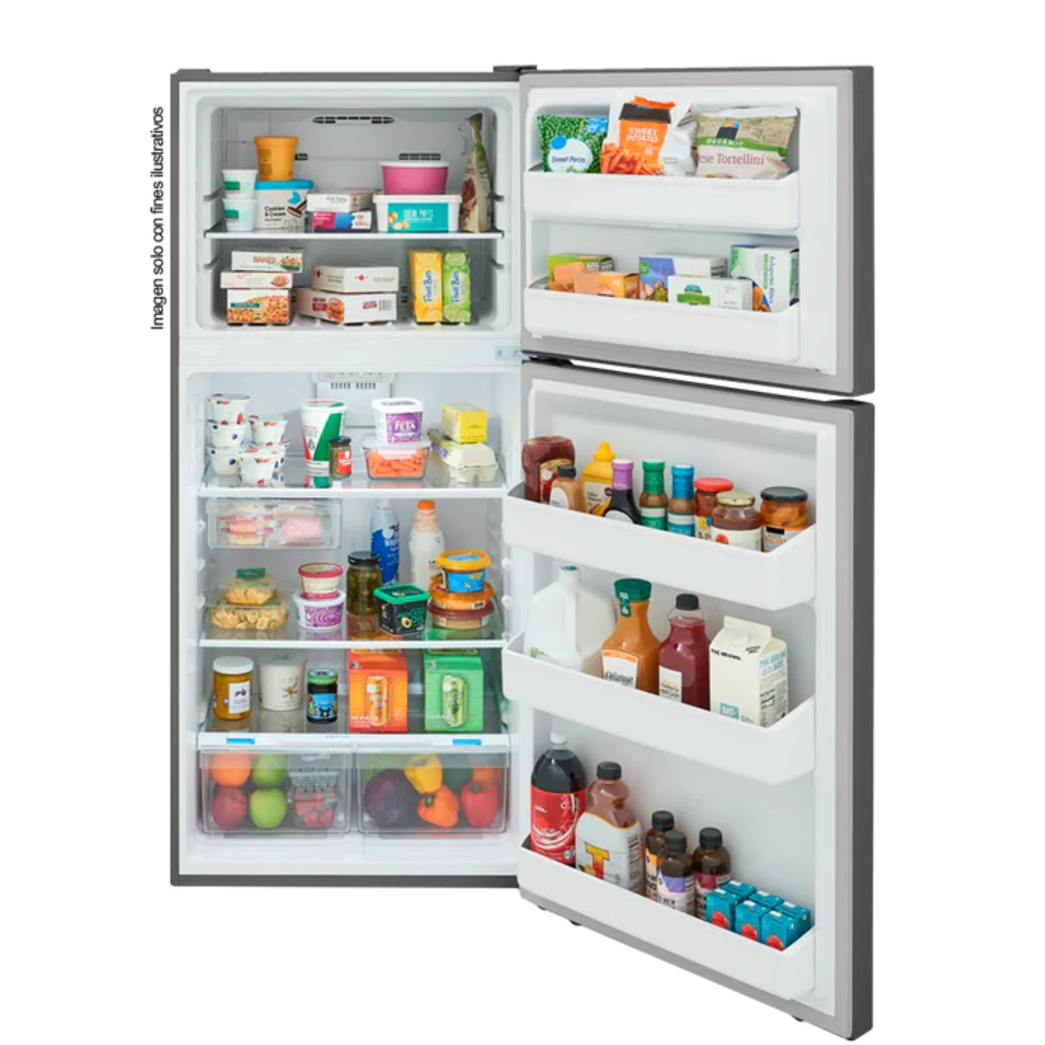 Refrigeradora Frigidaire silver con amplio espacio de almacenamiento y organización eficiente de alimentos