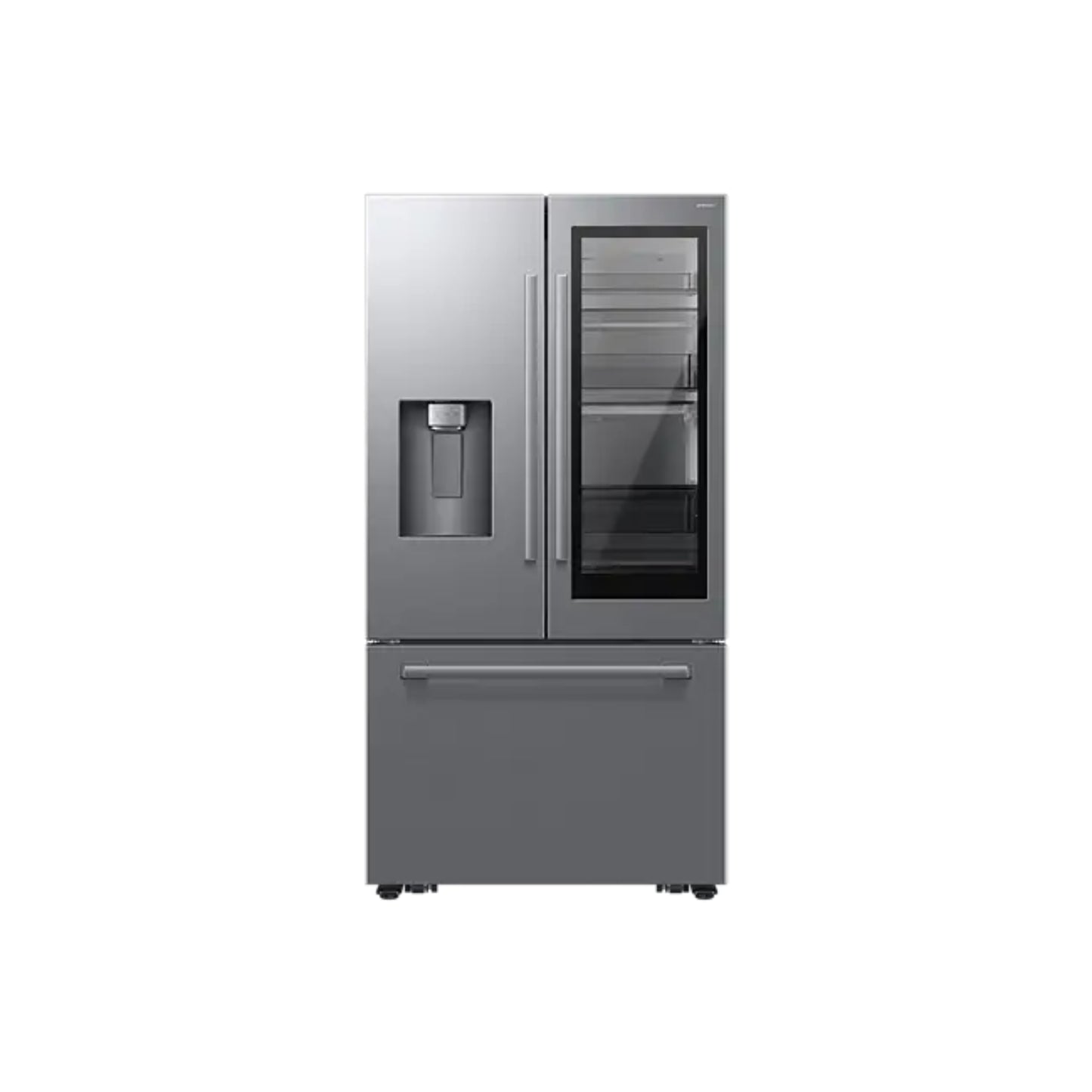 Refrigeradora Samsung de acero inoxidable, vista frontal, cocina moderna