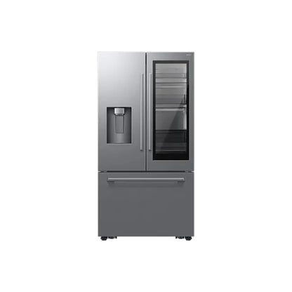 Refrigeradora Samsung de acero inoxidable, vista frontal, cocina moderna