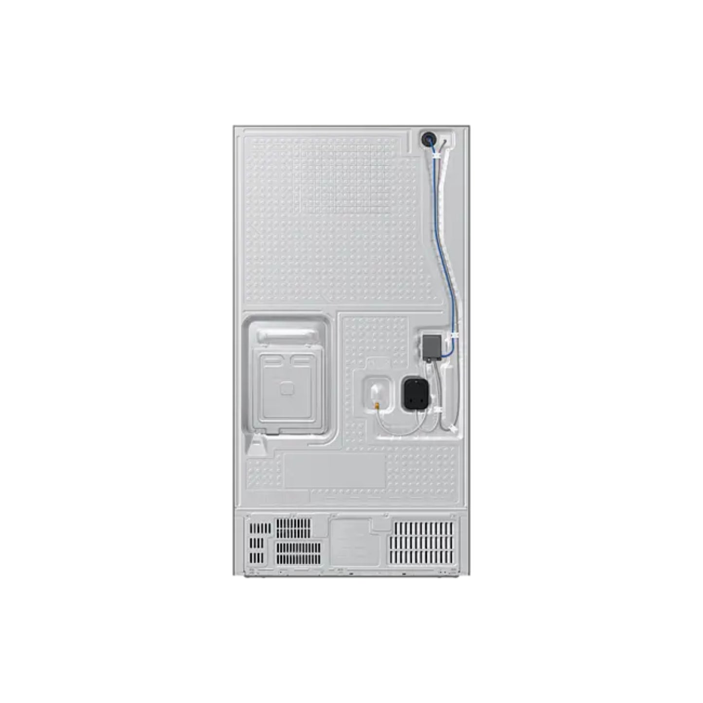 Refrigeradora Samsung vista posterior, diseño funcional y sistema de refrigeración optimizado