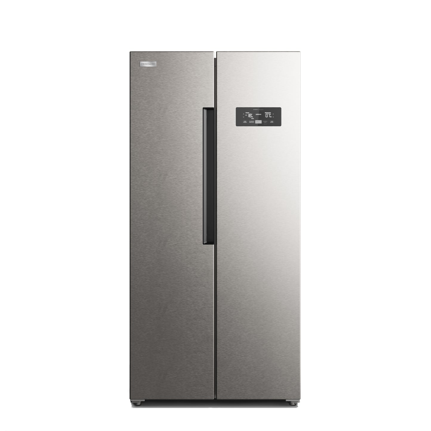 Refrigeradora moderna con dispensador de agua, color acero, vista frontal