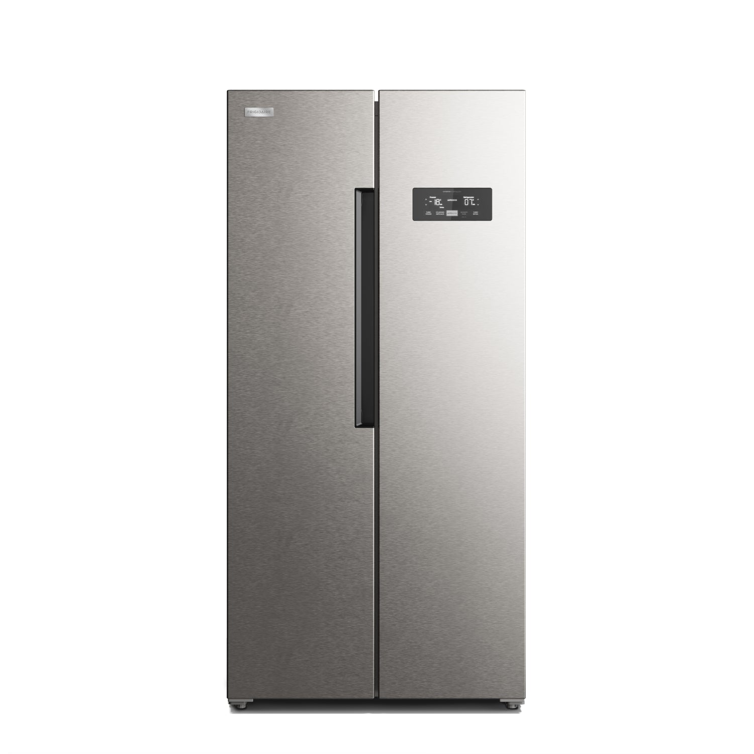 Refrigeradora moderna con dispensador de agua, color acero, vista frontal