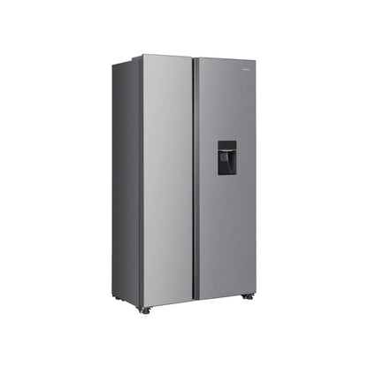 Refrigeradora moderna con dispensador de agua en acero inoxidable, ideal para cocinas contemporáneas