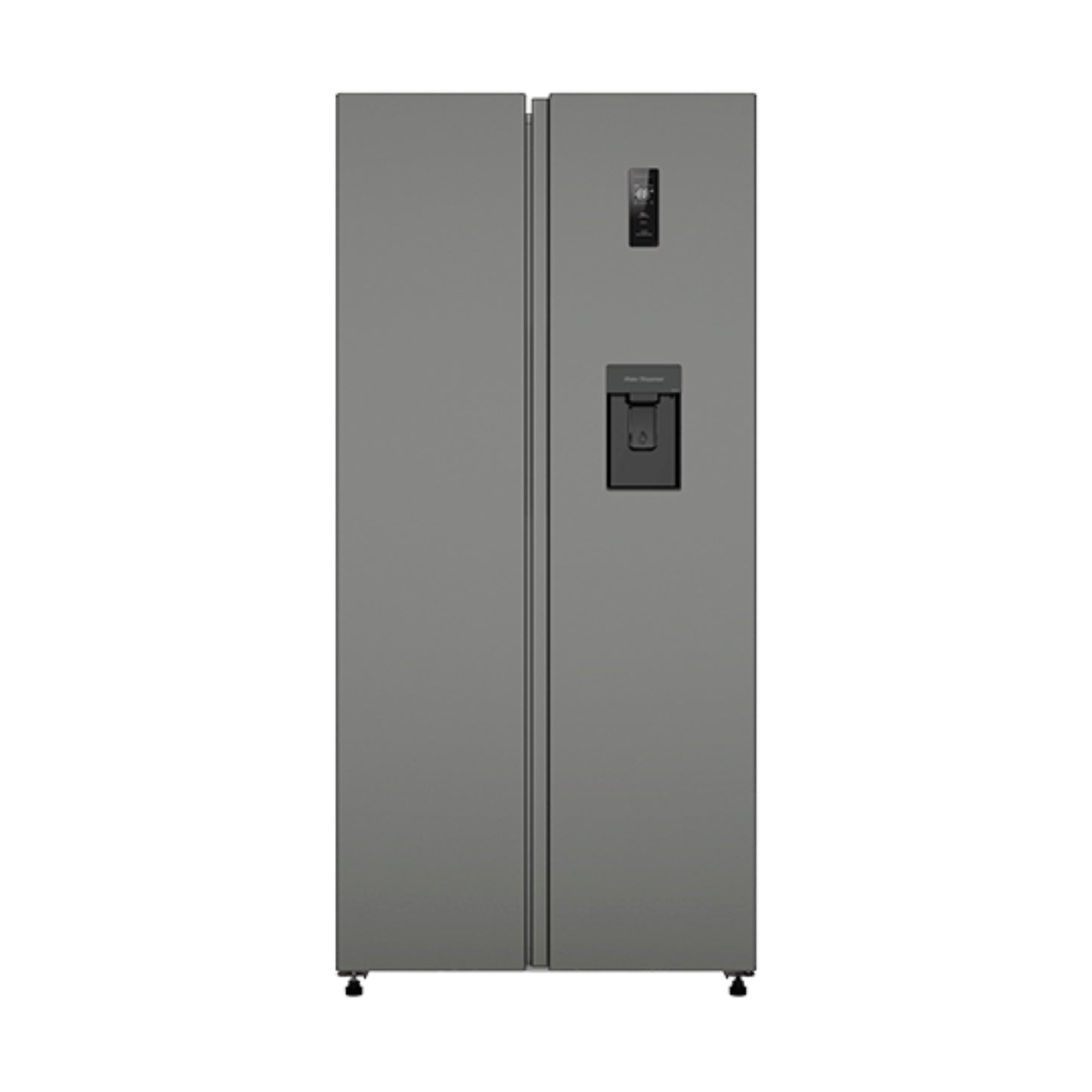 Refrigeradora side by side 16 pies inverter de HISENSE en color gris con dispensador de agua