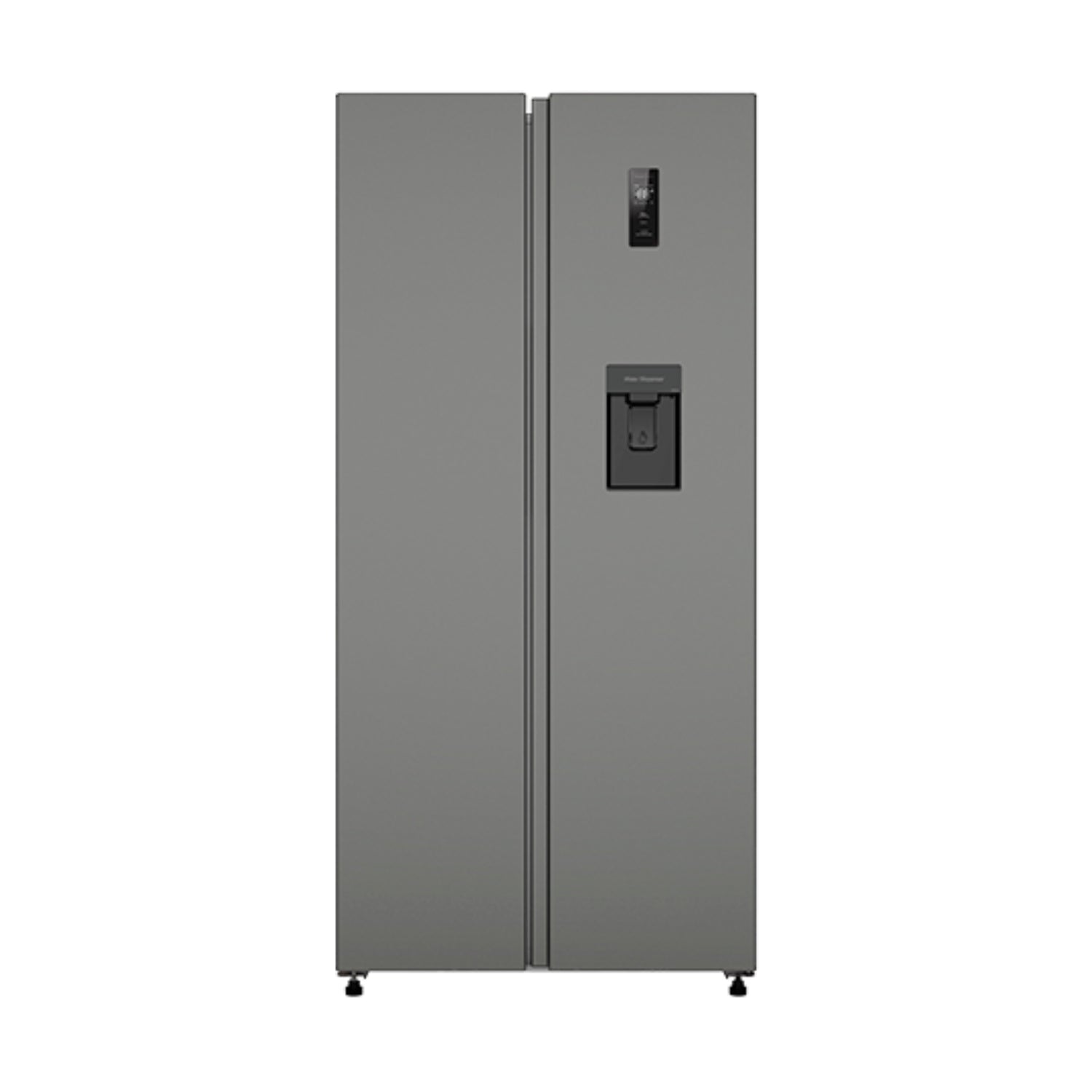 Refrigeradora side by side 16 pies inverter de HISENSE en color gris con dispensador de agua