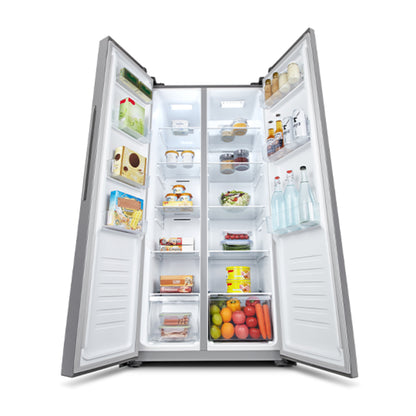 Refrigeradora side by side 16 pies inverter HISENSE con iluminación LED y amplio espacio para alimentos