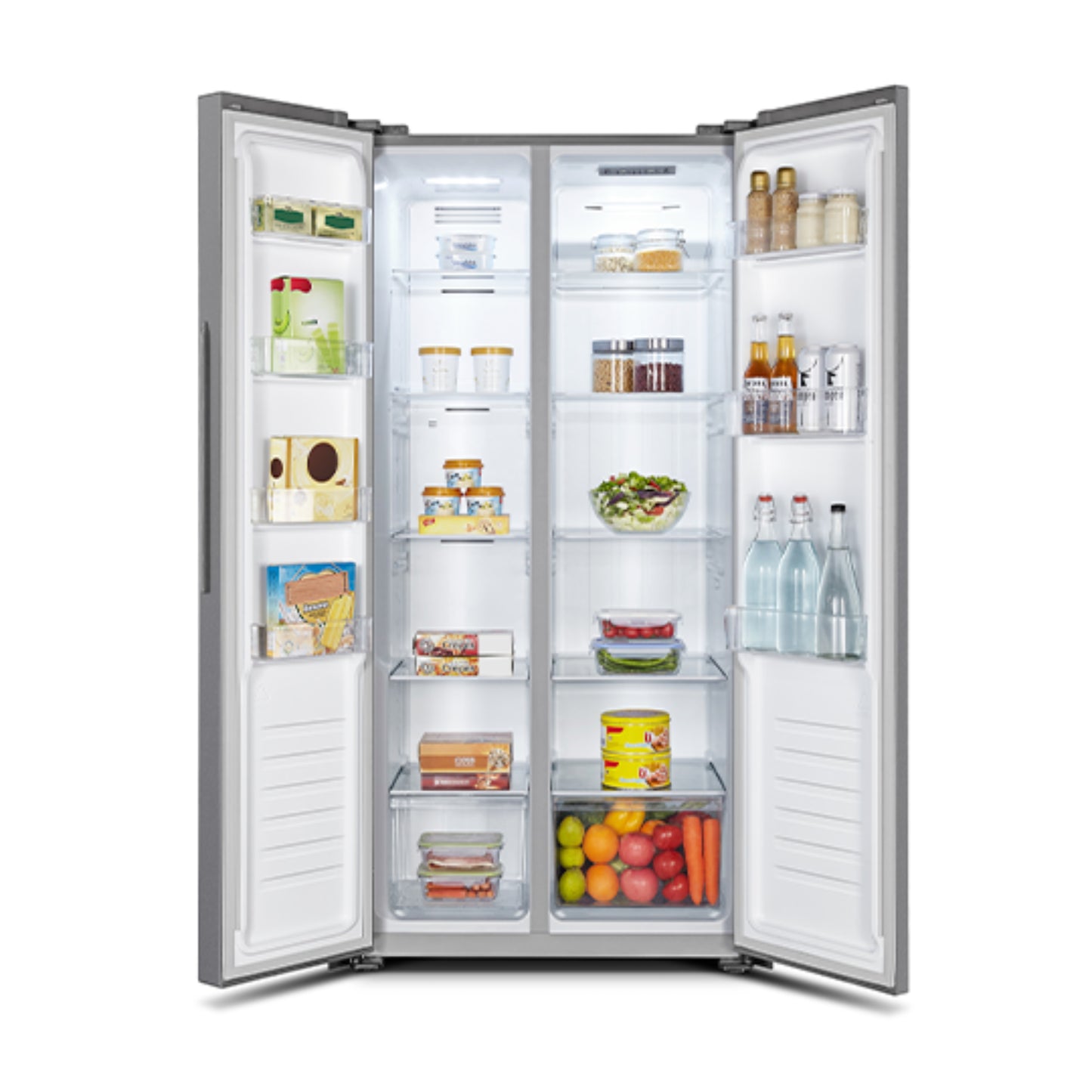 Refrigeradora side by side 16 pies inverter con estantes transparentes y luz interna LED