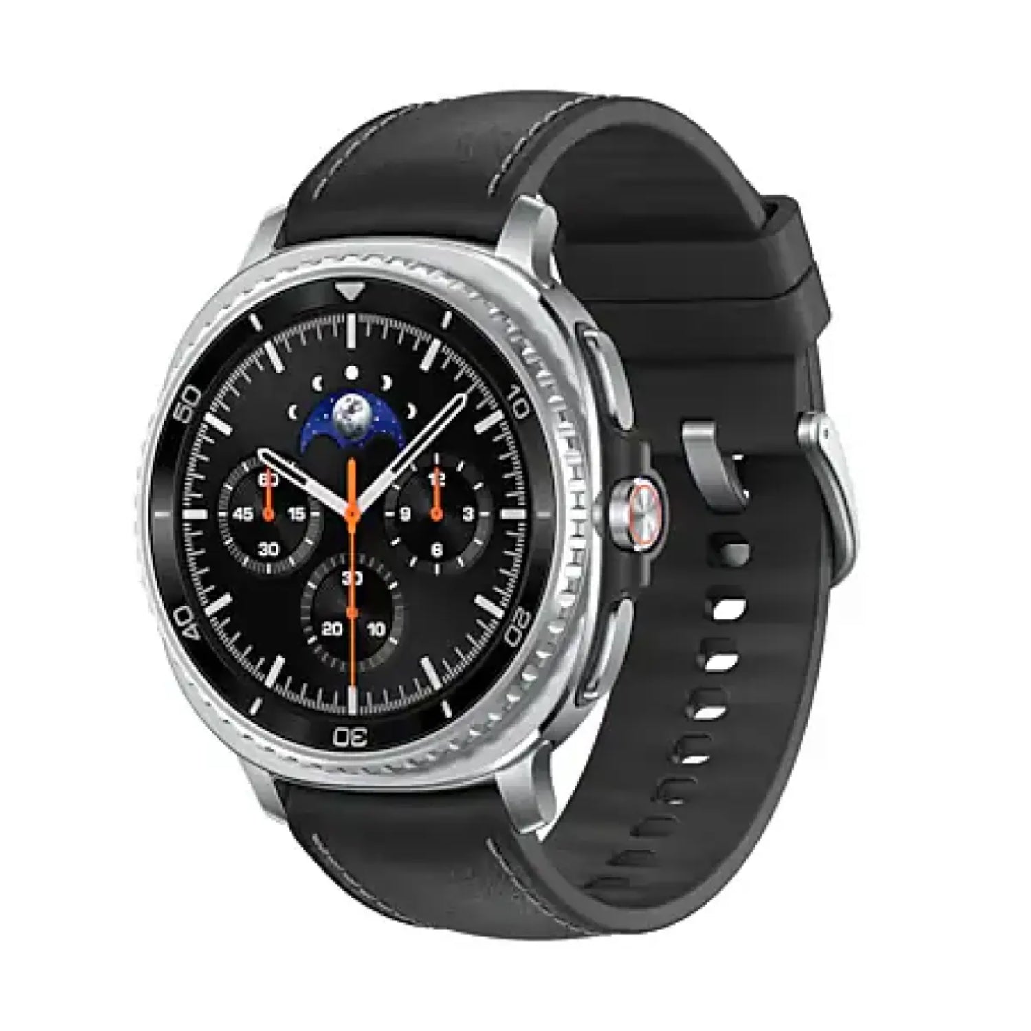 Reloj inteligente Samsung, modelo LL050510, vista lateral con correa negra
