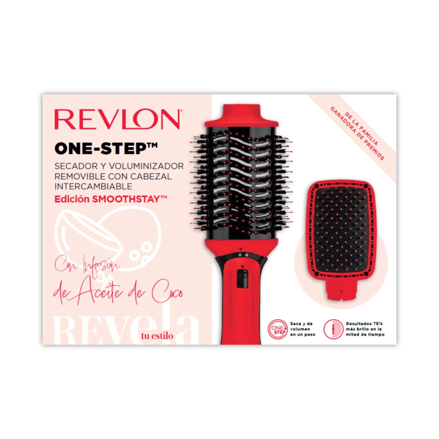 Cepillo alisador eléctrico Revlon One-Step secador y volumizador con cabezal intercambiable rojo
