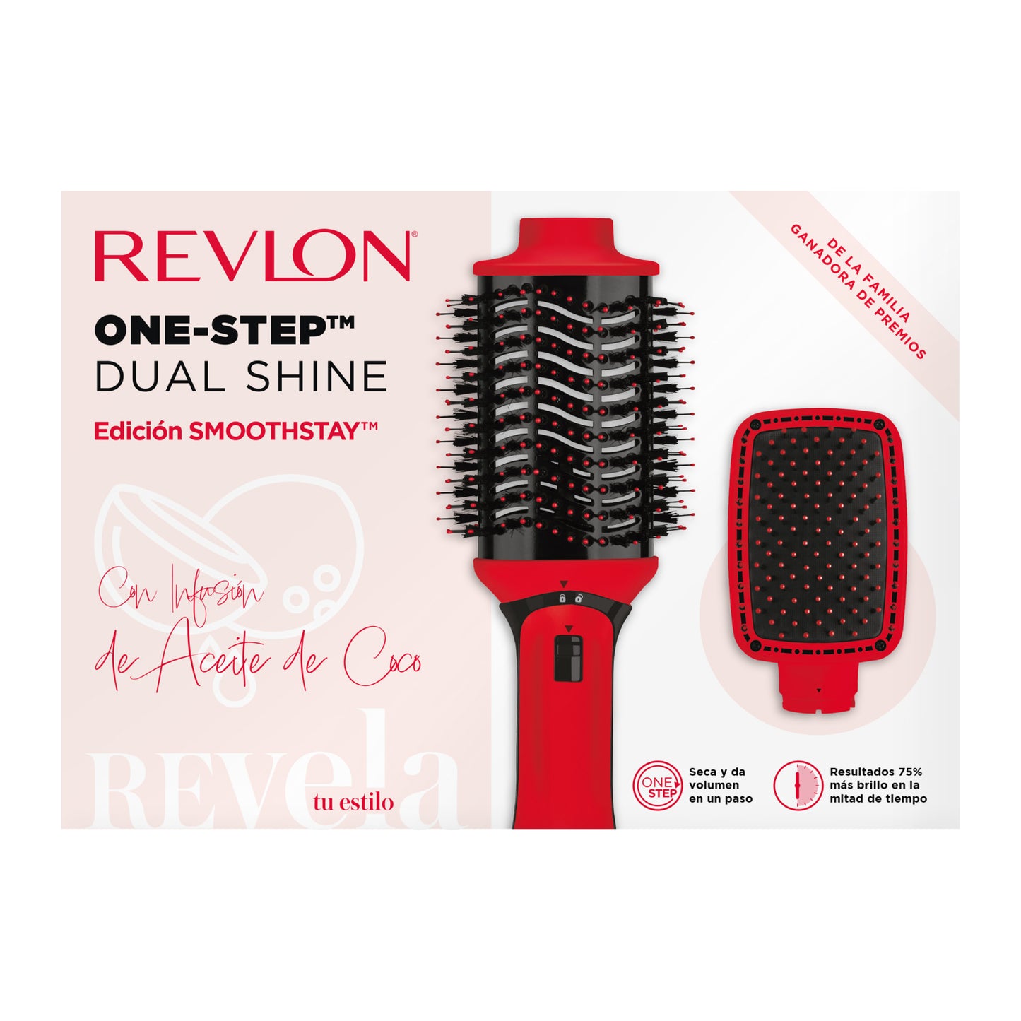 Cepillo alisador eléctrico Revlon One-Step Dual Shine edición SmoothStay con infusión de aceite de coco