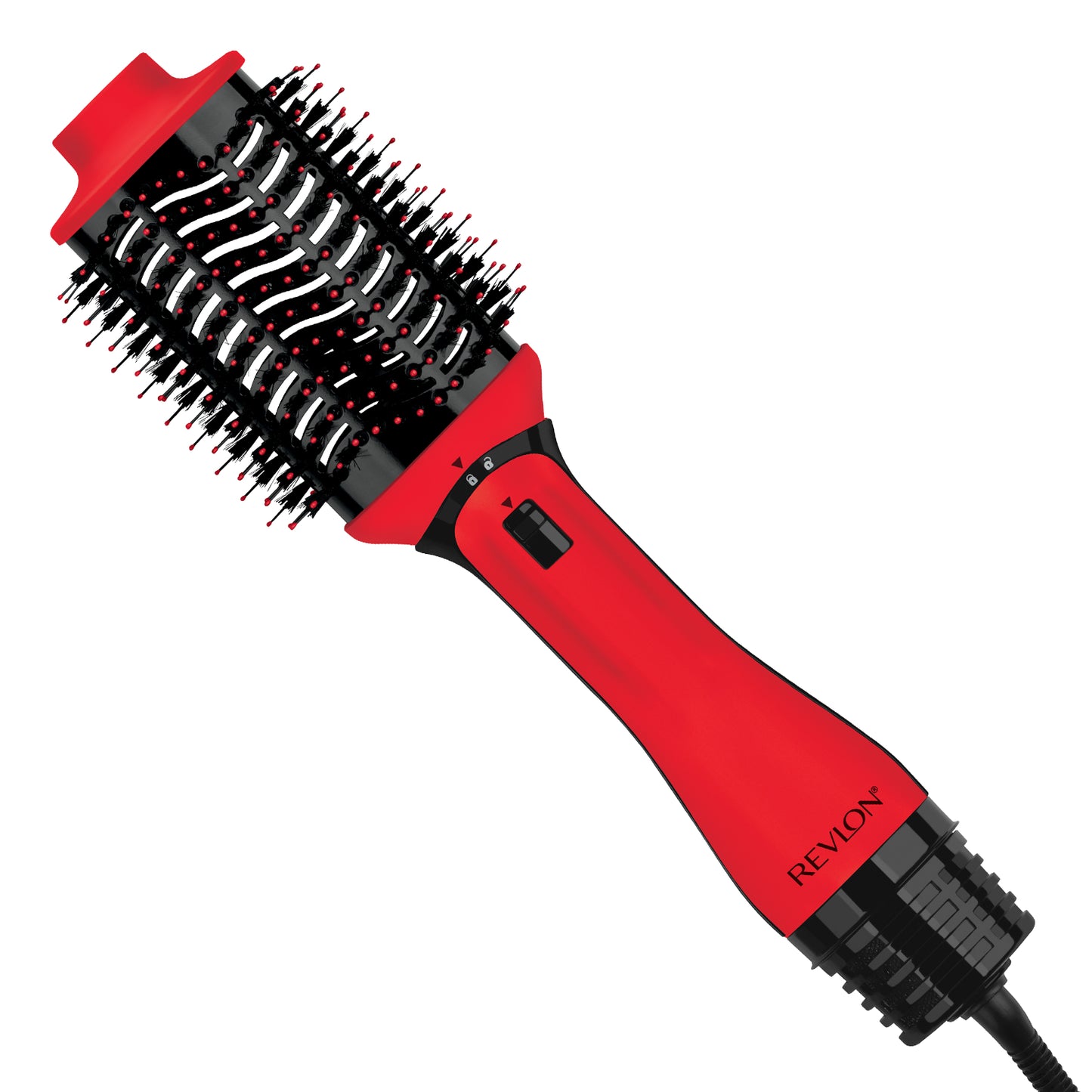 Cepillo alisador eléctrico REVLON en color rojo y negro con diseño ergonómico para peinado fácil
