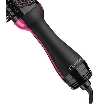 Cepillo secador de cabello con volumen Revlon en color negro y rosa, ideal para peinados rápidos.