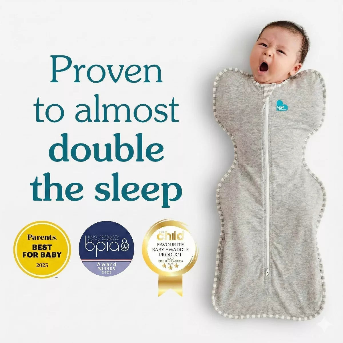 Swaddle gris LOVE TO DREAM, bebé durmiendo, premiado por su eficacia