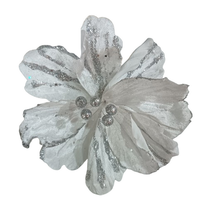 NAV. FLOWER 24CM WHITE WITH SILVER