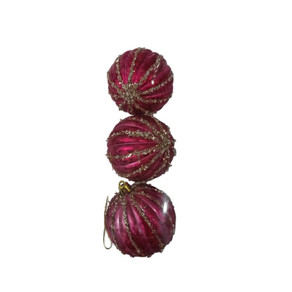 NAV. SET OF 3 BALLS 8CM RED WITH SILVER