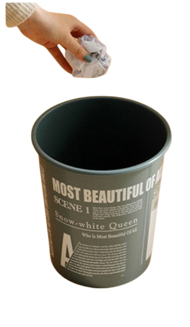 PLASTIC/RED TRASH CAN WITH ASSORTED DESIGNS